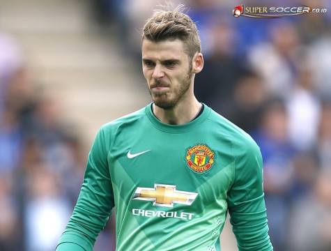 Keeper David De Gea gives a trademark grimace during the Leicester City vs. Manchester United game.