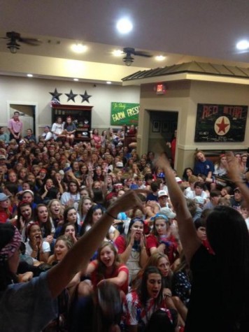 Excited students gather to share a night of friendship and fun.
