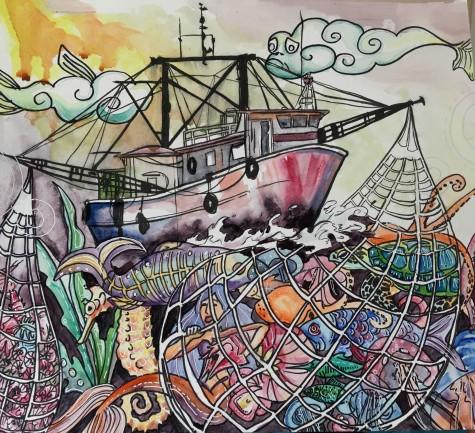 Tian exposes the devastating effects of IUU fishing on the world's marine life through artistic expression