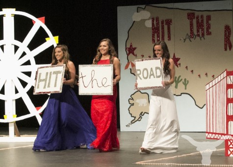 Lambert senior girls (from left) Jessica Stenhouse, Emily Willman, and Hannah Blythe open up their last high school fashion show,