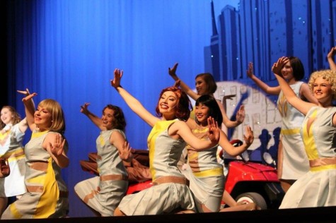 Carlie Maze, pictured center, poses for the end of the opening number. She also portrays Gloria, one of the fellow actresses at the Hotel Priscilla.