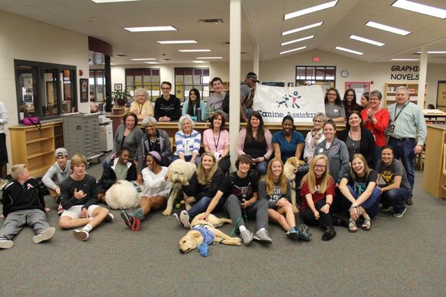 Lambert students pose with the Canine Assistants and thank them for sharing their canine companions