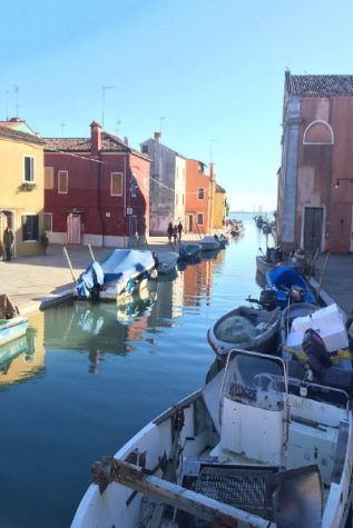 Small boats lined the streets of the colorful island.