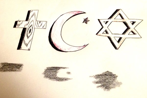 Photo drawn and edited by  Resident Artist, Sarah Sander. Christianity, Islam, and Judaism are a few of the largest religions globally, with more than 1 billion followers combined. 