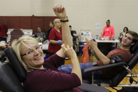 Teachers and students come together to give blood for a good cause.