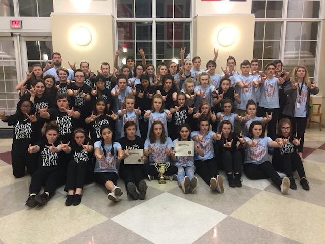 The cast and crew of James and the Giant Peach with their 2nd place trophy.