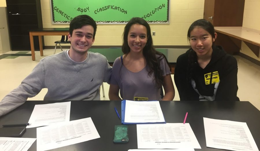 Left to Right: Eduardo Aguila, interning at Northside Hospital, Aline Castro, interning at Physicians Express Care, and Christina Sun, interning at DentFirst