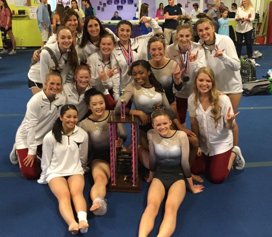 The Lambert  High School Gymnastics Team after placing first in the Forsyth Cuonty championships.