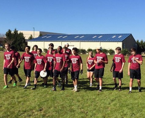 The Lambert Ultimate Frisbee team marches toward the playing field before one of their tournaments (Photo used with permission from Jared Bennett)