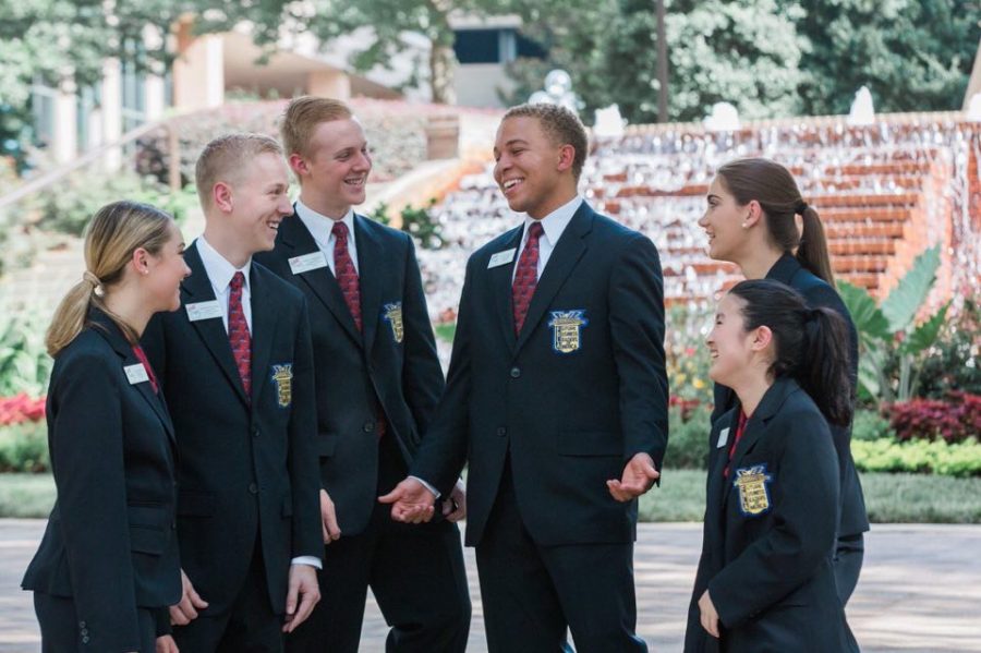 Lambert student Royce Dickerson laughing with the other FBLA Georgia State officers, (from left to right) state reporter Macy McKinely, state projects vice president Mathew McDaniel, state membership vice president Nick Loudermilk, state president Royce Dickerson, state parliamentarian Catherine Farist, and state secretary Shelly Ling. 