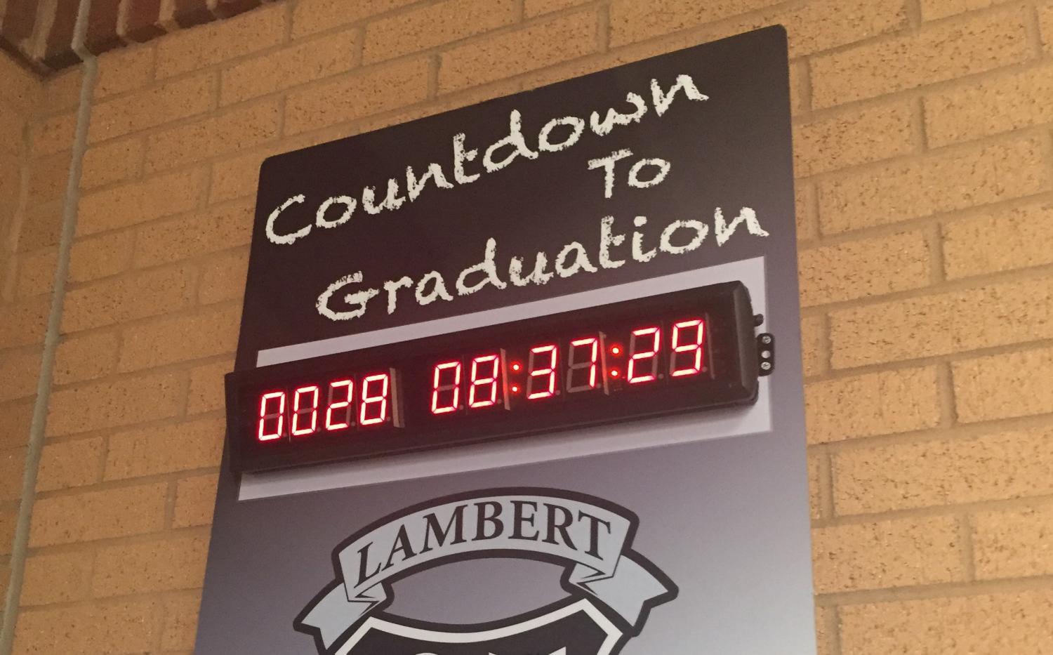 The countdown in the hallway serves as a visual reminder to how quickly graduation is approaching (Photo by Colin Masterson)