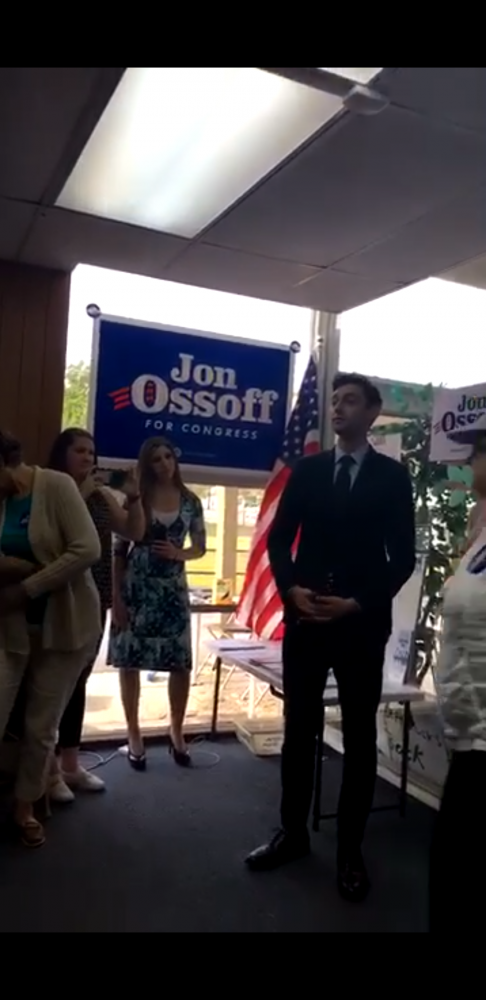 John Ossoff speaking to his campaign team.
