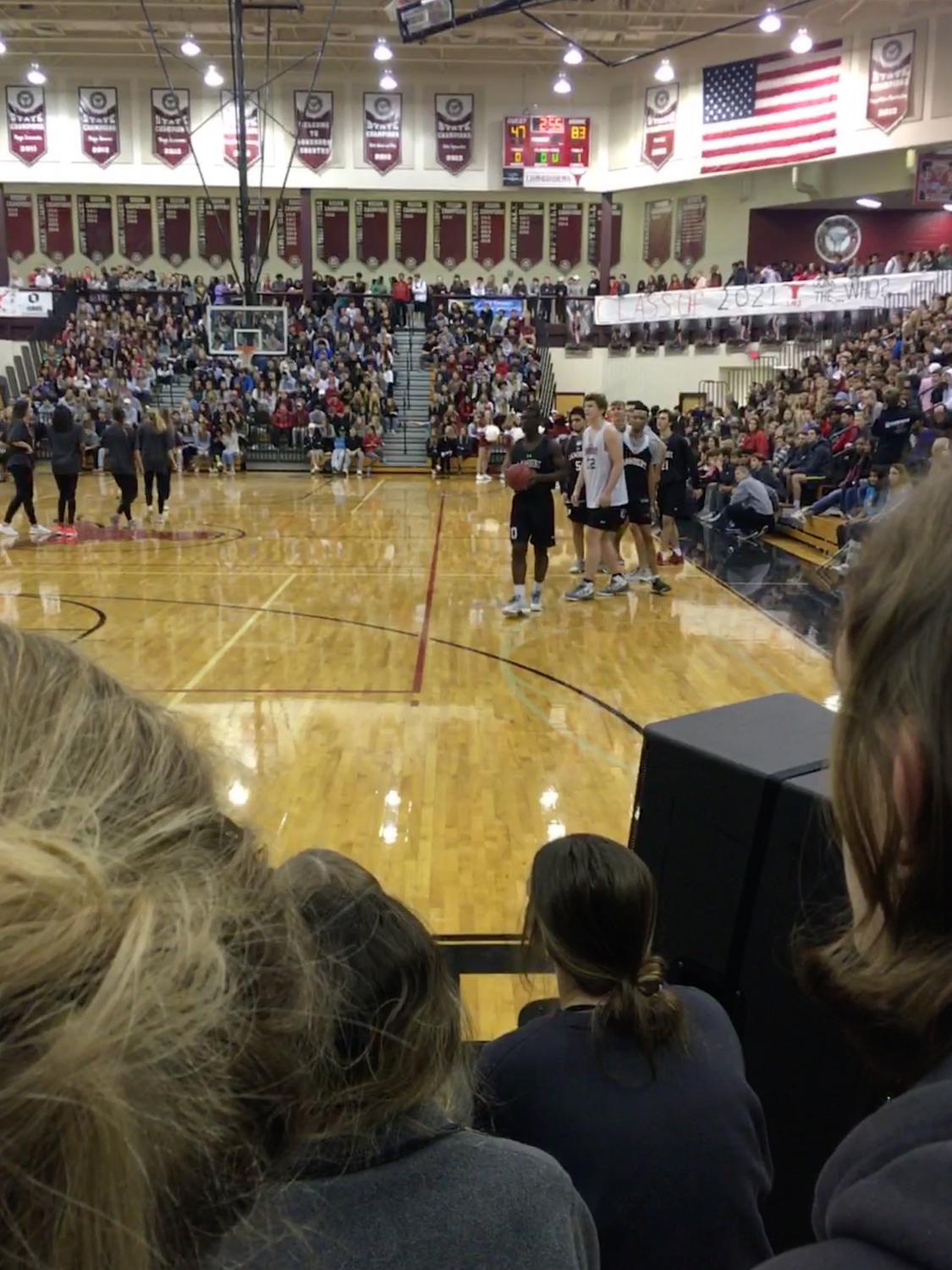 The above picture is from a Lambert pep rally earlier in the year. The scene here is much brighter than the serious tone taken at the safety meetings in this same gym.