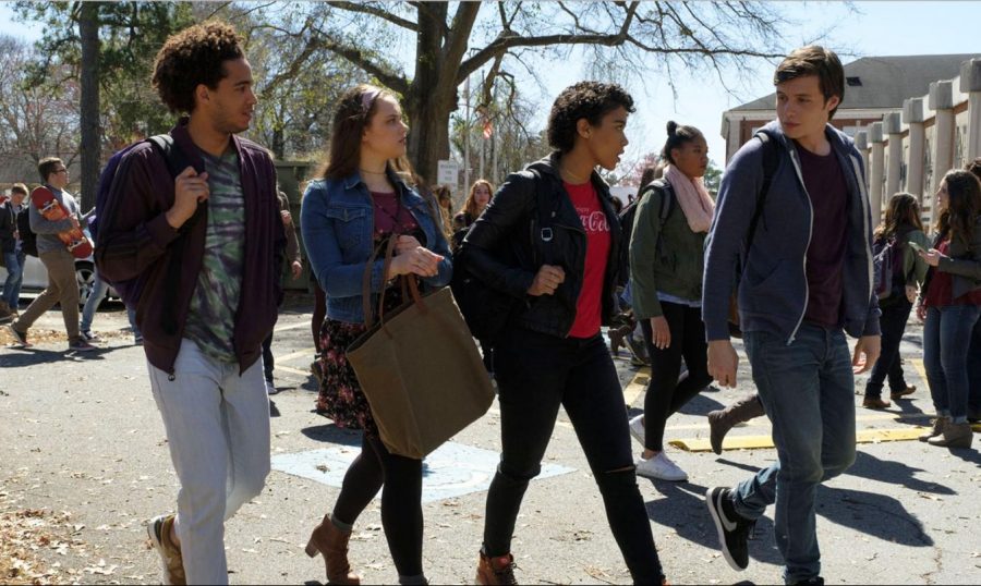 Love, Simon poster featuring Simon, portrayed by Nick Robinson, and his friends, portrayed by Jorge Lendeborg Jr., Katherine Langford, and Alexandra Shipp.