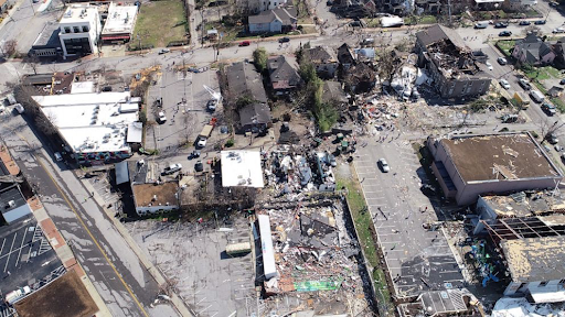 The picture above shows the extent of the damage caused by the tornadoes that swept through Nashville.