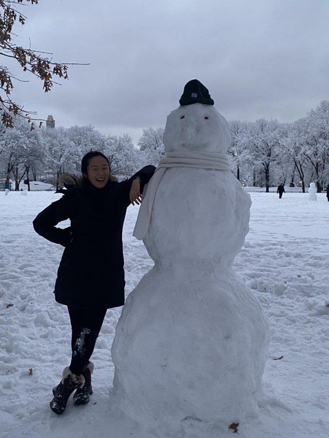 Tess Kim enjoying the snow at Central Park, New York. Photo taken by Tess Kim. Taken on February 16th. All rights reserved. 
