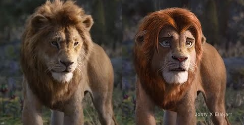 The official live-action animation (Left) compared to a fan-made edit (right) of what the “Lion King Live Action” movie was “supposed” to look like. 
