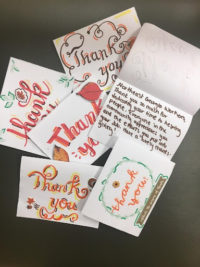 This is an image of a few of the handmade cards that will be donated to Northeastern Georgia Hospital. November 16, 202. These letters will be distributed to the healthcare workers in the hospital. (Alison Lafayette) 
