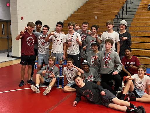 Lambert wrestling celebrating their win at their Gorilla Warfare competition. (Lambert Wrestling/Twitter)
