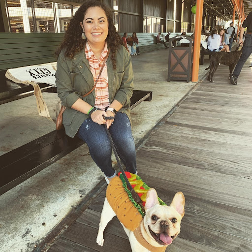 Mrs. Helm and her ‘fur nephew,’ Beau, at Ponce City Market in October, 2019.