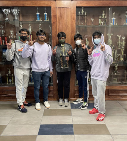 Vishal Sareddy, Ritvik Ganta, Aadi Karthik, Adi Krish and Anish Kayarthodi posing for a picture after taking home a trophy in competition last year. Sareddy and Karthik are graduating this year and will be passing team captain on to Krish. (January 29, 2022)
