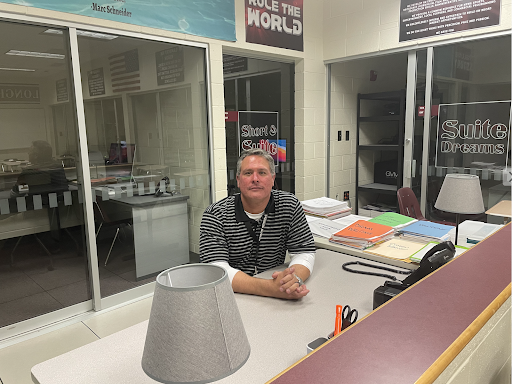 Coach Schneider at his desk. Taken by Hunter Dzerve on March 23, 2022. 