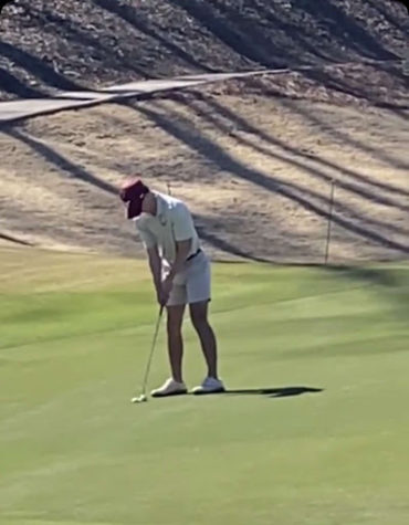 Senior Patrick Wood lining up a putt at the area competition on April 18, 2022. Lambert’s boys golf team came out of the competition in second place securing a spot for the state competition. (@GolfLambert)