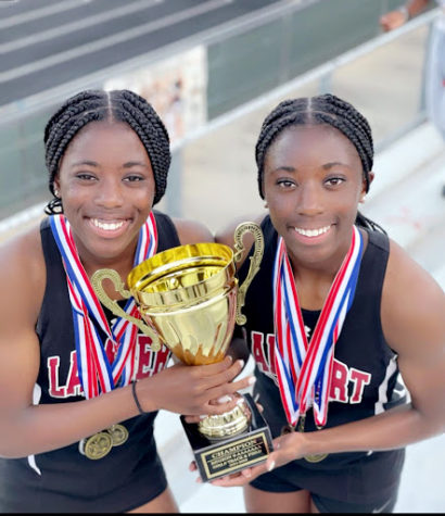 Aminah and Salima at the West Forsyth High School Regional meet on April 27th, 2022. Taken by Haja Jabbie
