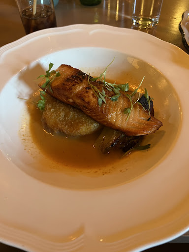 Photo of the main dish I got to try at Atrium. The Pan-Seared Salmon. Photos taken by Wonhyung Nathan Kim (Feb 4, 2023).