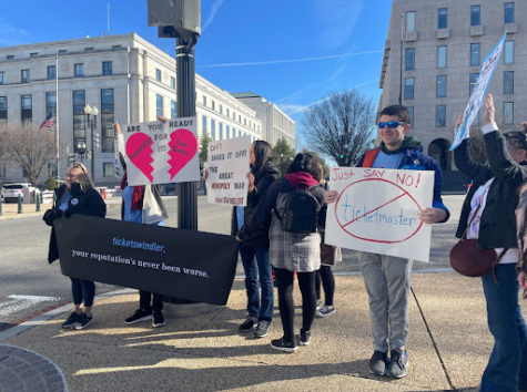 Protesters at the U.S. capitol led by Jennifer Kinder, a Dallas lawyer representing 323 Swifties in a lawsuit against Ticketmaster.
