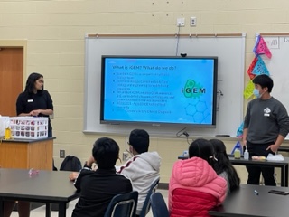 Picture of an iGEM outreach initiative at Riverwatch Middle School. Taken by Janet Standeven on March 19, 2022.
