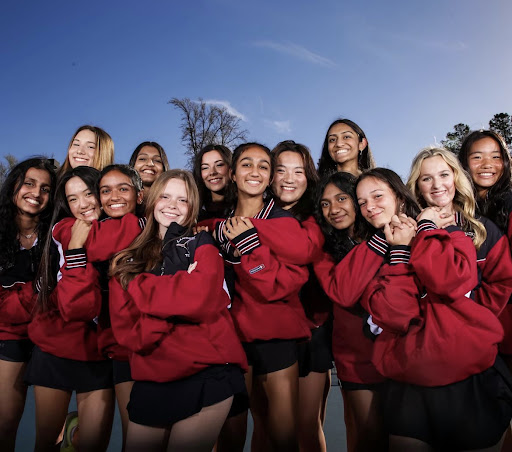 Lambert Girls Varsity Tennis Team on media day at their home court. Taken by Cady Studios on February 28, 2023.