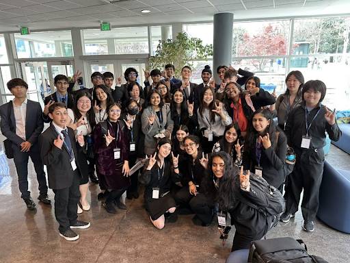 Lambert’s Model United Nations club poses for a photo at Georgia State University, enjoying a field trip. Photograph taken by Lauren Watkins on March 9, 2023 