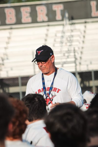 This is a photo of Marc Beach, head coach of the Lambert Longhorns. This photo was captured during a scrimmage on August 4th, 2023. (Ella Majoli, Majoli Photography) 