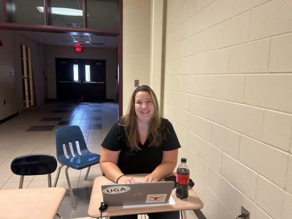 Picture of Counselor Chelsey Bucherati working during lunch (Sanhita Chatterjee/The Lambert Post)


