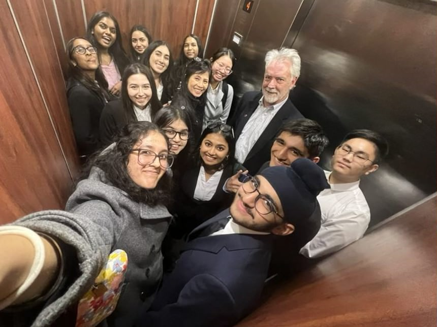 The Lambert Mock Trial team poses for a picture on competition day (photo taken by Divjot Kaur), February 4th, 2023.
