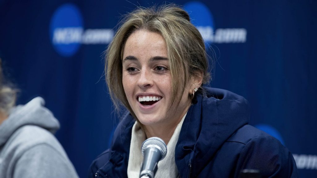 Erin Matson at an NCAA press conference as a player last season. Courtesy of UNC Athletic Communications on February 10,2023. 