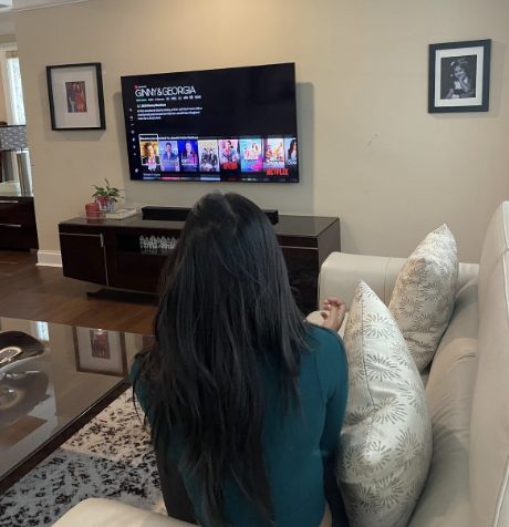This is an image of senior Adeeya Bardaiyar at her house watching Netflix.  (Courtesy of Adeeya Bardaiyar. Taken on Jan 11, 2024)