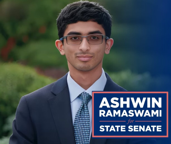 A picture announcing Ashwin Ramaswami’s candidacy for Georgia state senate. Taken from https://ashwinforgeorgia.com/.