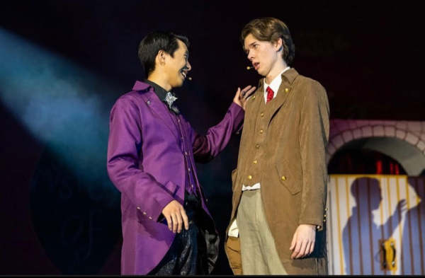 Roger Wang (on the left) and Ryan Chalmers onstage during the showcase of “The Mystery of Edwin Drood.” (Courtesy of Lambert ATL’s Instagram Page)