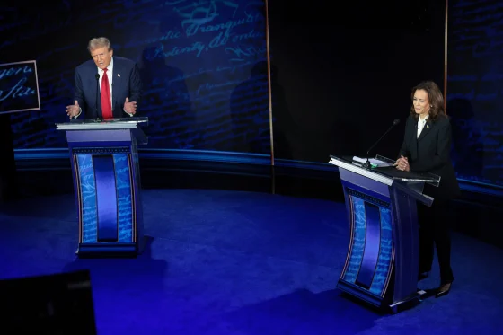 The image shows Democratic Candidate Vice President Kamala Harris and Republican Candidate former President Donald Trump at their first Presidential Debate. (Photo Credit: NBC News)