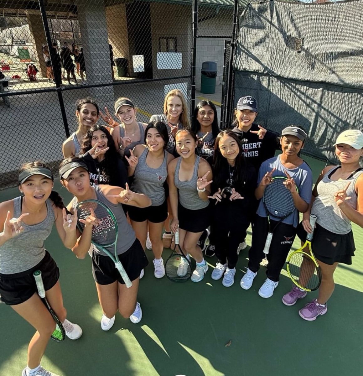 Lambert Girls Tennis after a match against Forsyth Central High School on February 27, 2025. (Lambert Tennis)