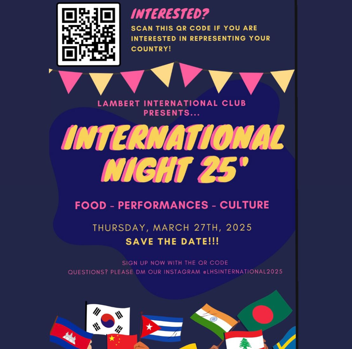 An Instagram post with the details of Lambert's International Night. (International Club)