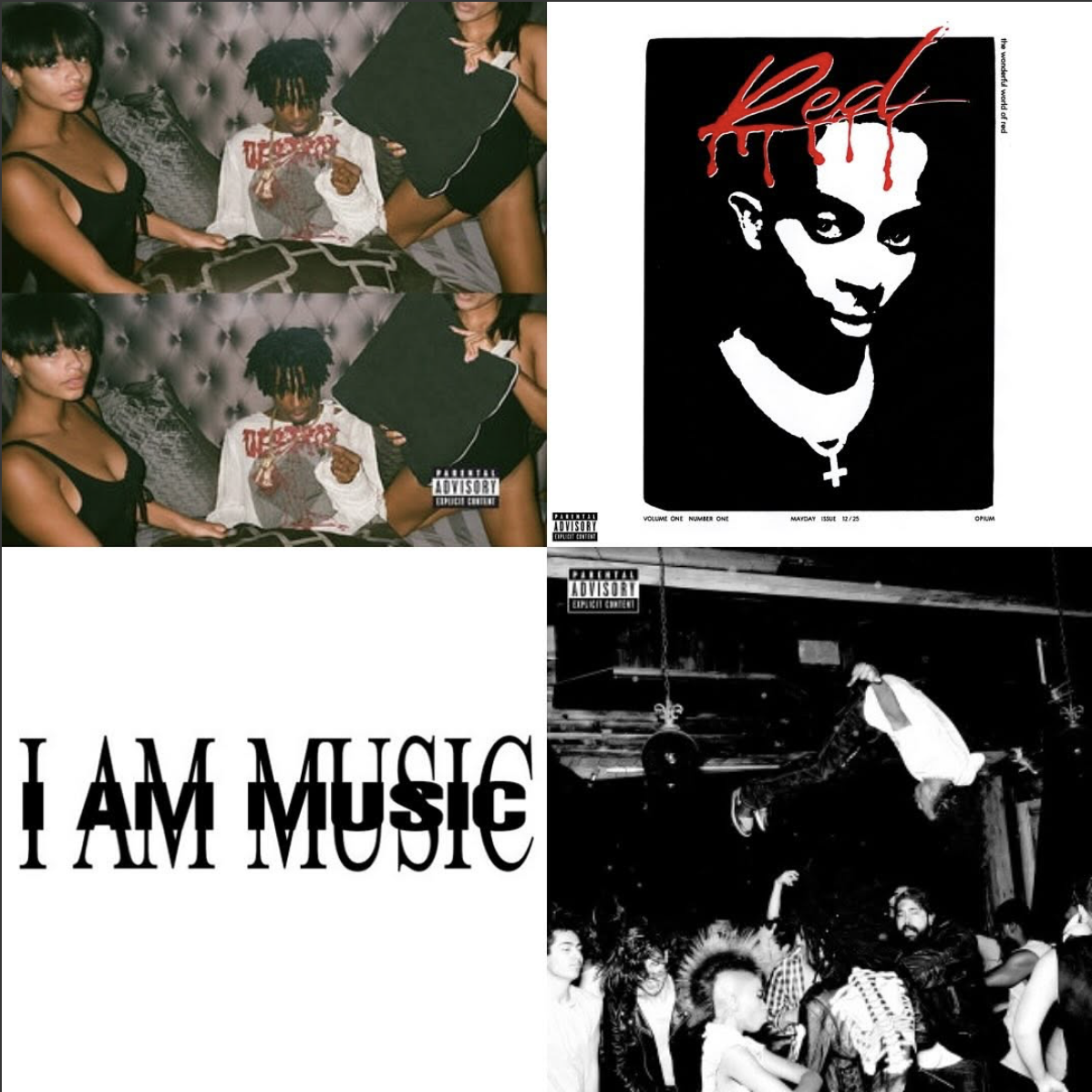 Album covers of Playboi Carti’s four main albums and projects. (NFR Podcast/Instagram)


