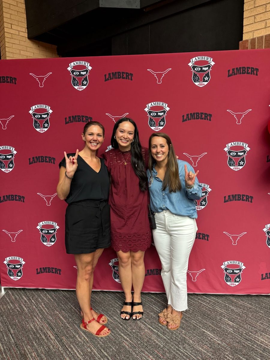 Left to Right: Mrs. Thrower, Ms. Weng, and Mrs. Barlow posing together after receiving the TOTY Award. (Chelsey Bucherati)