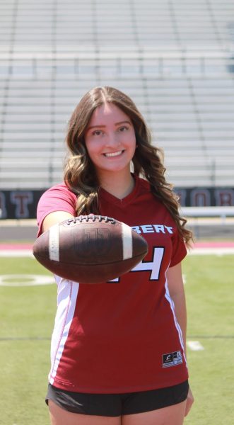 Nichole Gomez getting ready to have a great, final season on the Lambert Varsity Flag Football team (Nichole Gomez).

