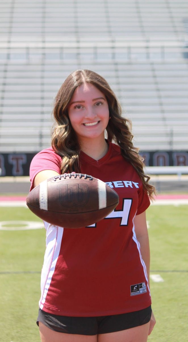 Nichole Gomez getting ready to have a great, final season on the Lambert Varsity Flag Football team (Nichole Gomez).