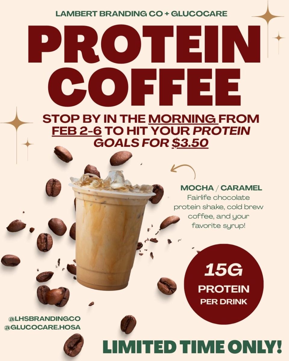 Flyer depicting the new protein coffee (The Lambert Branding Company).