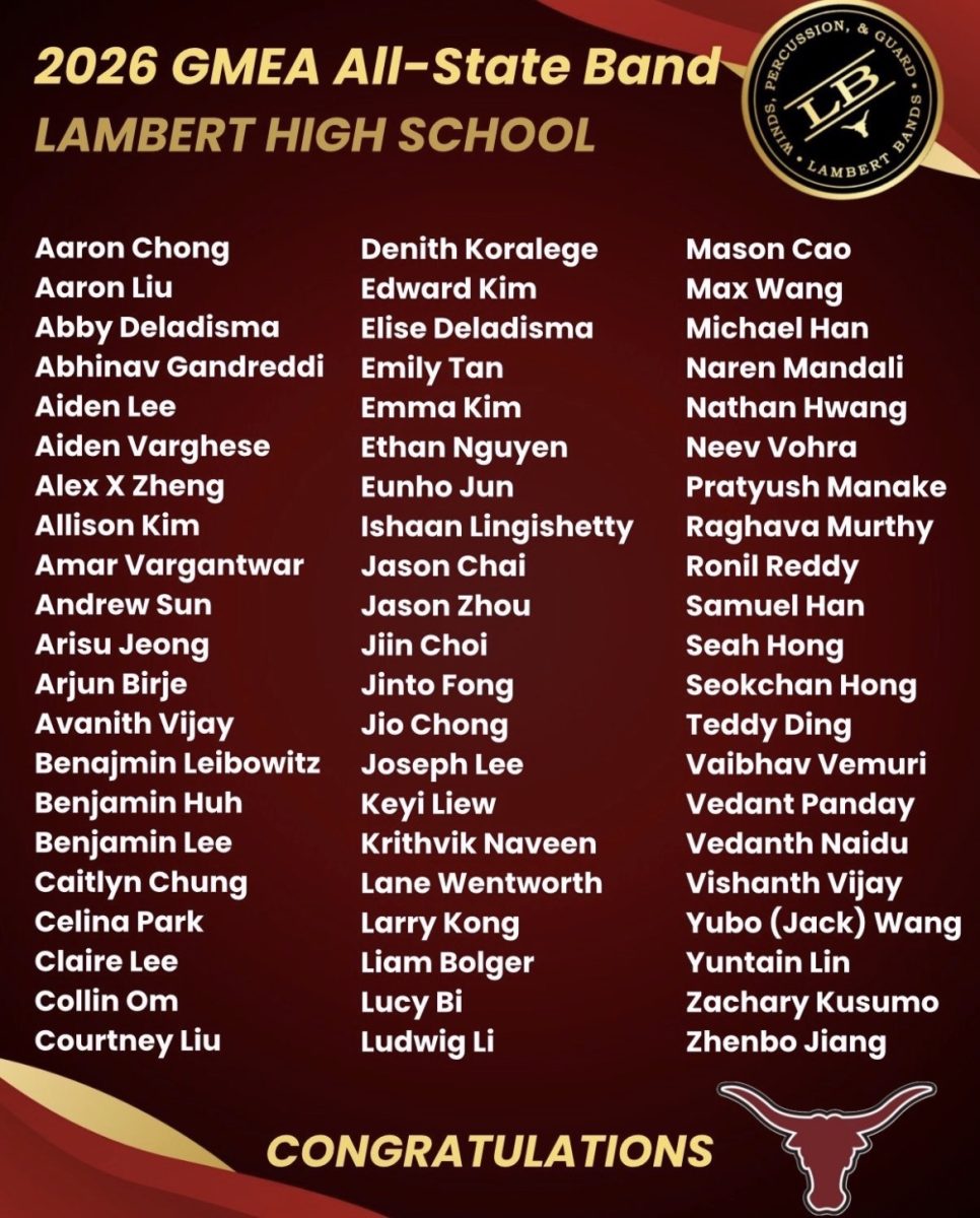 The image shows the Lambert students who made it to All-State Band (Lambert Bands Instagram).