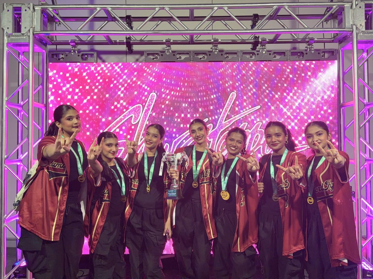 The Lambert Agni Dance Team posing with their second place trophy at the 2026 Atlanta Showstopper Regional Competition (Lambert Agni Dance Team).